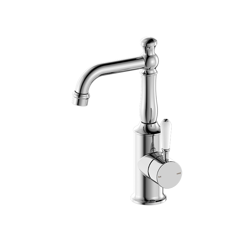 Nero York Tall Basin Mixer With White Porcelain Lever Chrome NR69210101CH - Basin Mixers