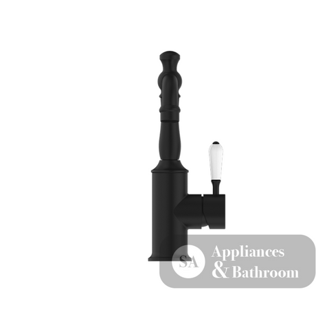 Nero York Tall Basin Mixer With White Porcelain Lever Matte Black NR69210101MB - Basin Mixers