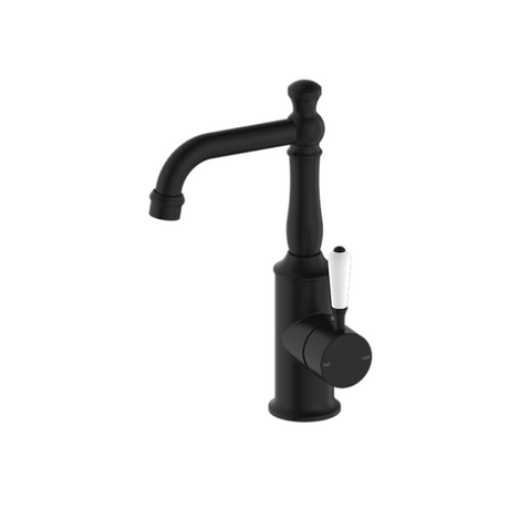 Nero York Tall Basin Mixer With White Porcelain Lever Matte Black NR69210101MB - Basin Mixers