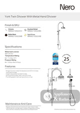 Nero York Twin Shower w/ Metal Handle Brushed Nickel NR69210502BN - Twin Showers