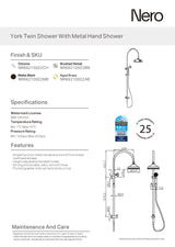 Nero York Twin Shower with Metal Handle Chrome NR69210502CH