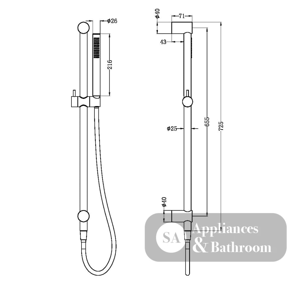 Nero Zen Shower Rail with Outdoor Shower Hose Brushed Bronze NR162205B01BZ - Rail Showers