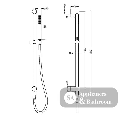 Nero Zen Shower Rail with Outdoor Shower Hose Brushed Gold NR162205B01BG - Rail Showers
