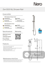 Nero Zen Shower Rail with Outdoor Shower Hose Graphite NR162205B01GR - Rail Showers