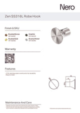 Nero Zen Robe Hook Brushed Bronze NR1682BZ