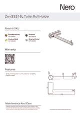 Nero Zen Toilet Roll Holder Brushed Nickel NR1686BN