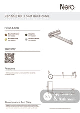 Nero Zen Toilet Roll Holder Brushed Gold NR1686BG - TOILET ROLL HOLDERS