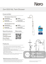 Nero Zen Twin Shower with Outdoor Shower Hose Brushed Bronze NR162205C01BZ - Twin Showers