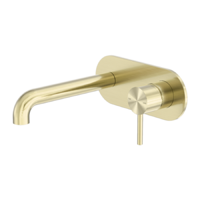 Nero Zen Wall Basin/Bath Mixer 185mm Spout Brushed Gold NR162210A185BG - Wall Mixers & Spouts
