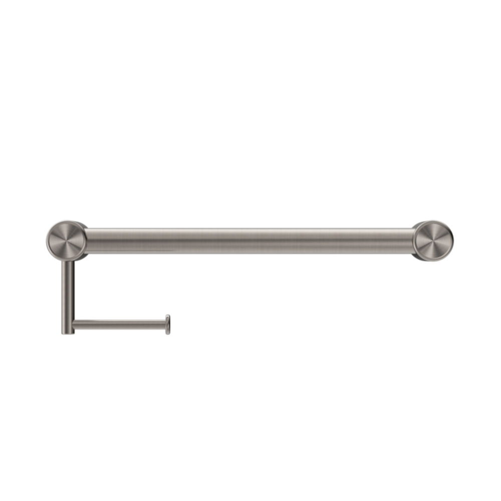 Nero Mecca Care 32mm Grab Rail With Toilet Roll Holder 450mm Brushed Nickel NRCR3218ABN