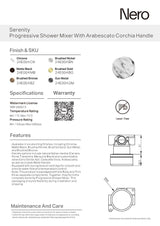 Nero Serenity Progressive Shower Mixer w/ Arabescato Corchia Handle Matte Black 24E004MB