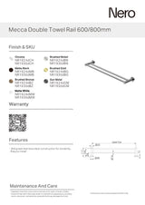 Nero Mecca Double Towel Rail 800mm Chrome NR1930dCH