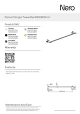 Nero Dolce Single Towel Rail 800mm Chrome NR2030CH