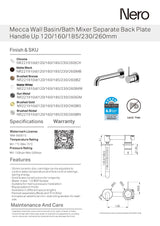 Nero Mecca Wall Basin/Bath Mixer Separate Back Plate Handle Up 120mm Chrome NR221910D120CH