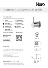 Nero Mecca Shower Mixer 60mm Handle Up Plate Brushed Nickel NR221911JBN