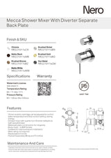 Nero Mecca Shower Mixer With Divertor Separate Back Plate Brushed Bronze NR221911sBZ