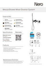 Nero Mecca Shower Mixer Diverter System Matte Black NR221912EMB