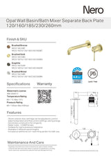 Nero Opal Wall Basin/Bath Mixer Brushed Bronze NR251907bBZ