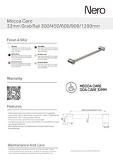 Nero Mecca Care 32mm Grab Rail 450mm Brushed Nickel NRCR3218BN