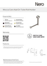 Nero Mecca Care Add On Toilet Roll Holder Brushed Nickel NRCR3286TBN