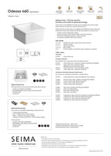 Seima 192510 Odessa 460 Ceramic Butler Sink, Single Bowl, 460x460mm Abovemount/Undermount, White Gloss with Brushed Gunmetal Waste & Grid