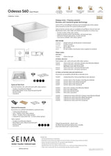 Seima 192501 Odessa 560 Ceramic Butler Sink, Single Bowl, 565x460mm Abovemount/Undermount, White Gloss with Stainless Steel Basket Waste & Grid