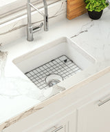 Seima 192521 Odessa 560 Ceramic Butler Sink, Single Bowl, 565x460mm Abovemount/Undermount, White Gloss with Brushed Gold Basket Waste & Grid