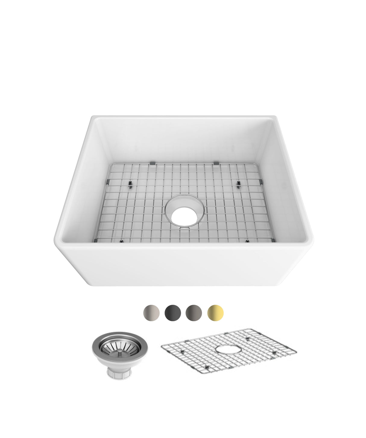 Seima 192533 Odessa 610 Ceramic Butler Sink, Single Bowl, 610x485mm Abovemount/Undermount, White Gloss with Black Basket Waste & Grid