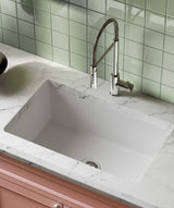 Seima 192522 Odessa 760 Ceramic Butler Sink, Single Bowl, 760x480mm Abovemount/Undermount, White Gloss with Brushed Gold Basket Waste & Grid