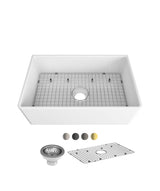Seima 192514 Odessa 761 Ceramic Butler Sink, Single Bowl, 760x485mm Apron Front, White Gloss with Gunmetal Basket Waste & Grid