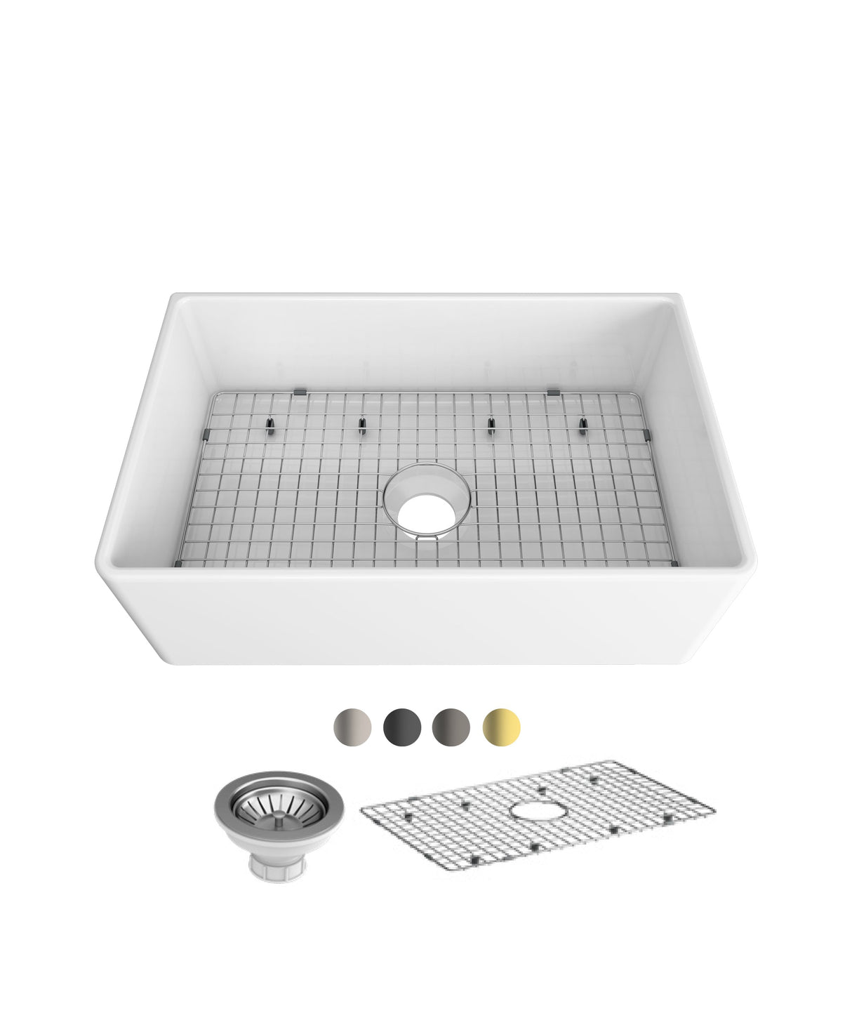 Seima 192524 Odessa 761 Ceramic Butler Sink, Single Bowl, 760x485mm Apron Front, White Gloss with Brushed Gold Basket Waste & Grid
