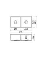 Seima 192505 Odessa 915 Ceramic Butler Sink, Double Bowl, 915x485mm Apron Front, White Gloss with Stainless Steel Basket Waste & Grid