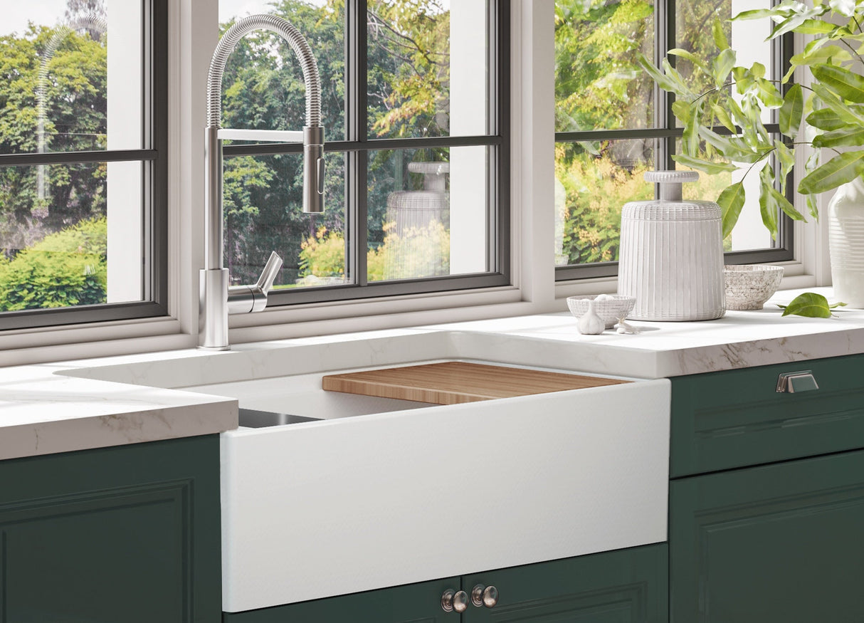 Seima 192426 Odessa 920 Ceramic Butler Sink, Single Bowl, 915x485mm Workstation, White Gloss with Stainless Steel Basket Waste