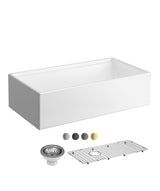 Seima 192536 Odessa 920 Ceramic Butler Sink, Single Bowl, 915x485mm Workstation, White Gloss with Black Basket Waste & Grid