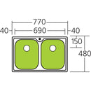 Oliveri Dz163 Diaz Double Bowl Topmount Sink Top Mounted Kitchen Sinks