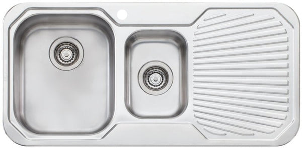 Oliveri Pe301 Petite 1 And 1/2 Bowl Right Hand Drainer Topmount Sink Top Mounted Kitchen Sinks