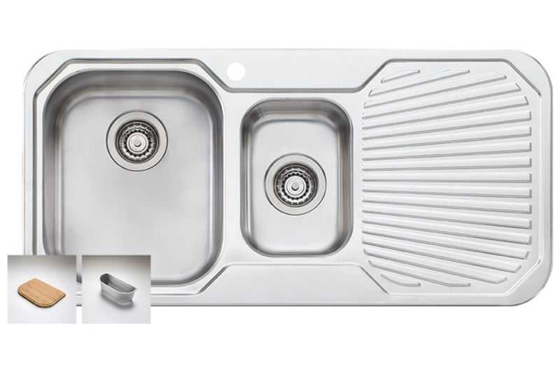 Oliveri Pe301 Petite 1 And 1/2 Bowl Right Hand Drainer Topmount Sink Top Mounted Kitchen Sinks