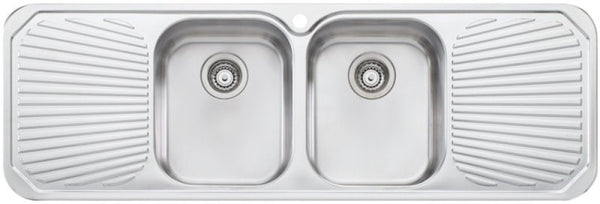 Oliveri Pe353 Petite Double Bowl With Drainer Topmount Sink Top Mounted Kitchen Sinks