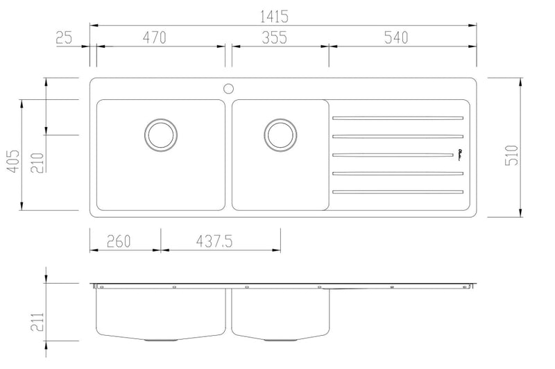 Oliveri Sn1011 Sonetto 1 And 3/4 Bowl Right Handed Drainer Topmount Sink Top Mounted Kitchen Sinks