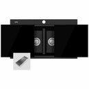 Oliveri St-Bl1566Gtkit Santorini Double Bowl Black Granite Sink With Glass Top Kitchen Sinks