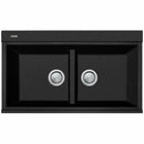 Oliveri St-Bl1566Gtkit Santorini Double Bowl Black Granite Sink With Glass Top Kitchen Sinks