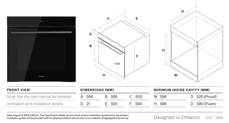 Omega Obop6016Am 60Cm 16 Function Pyrolytic Oven With Airfry - Special Order Electric Oven