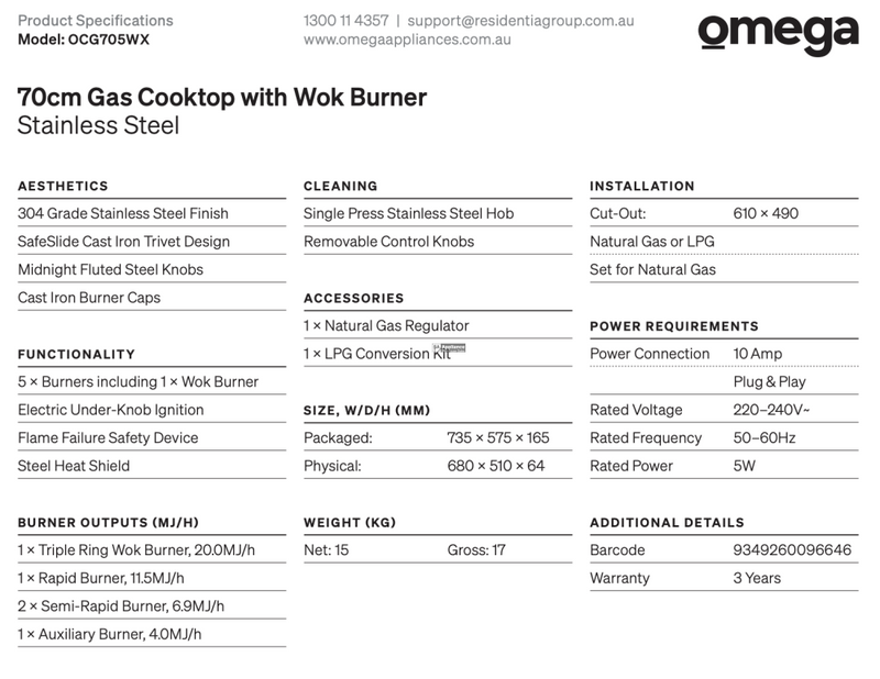 Omega Ocg705Wx 70Cm Gas Cooktop Stainless Steel - Special Order