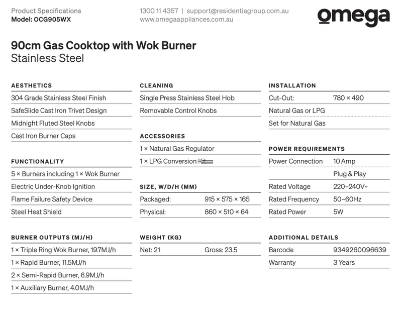 Omega Ocg905Wx 90Cm Gas Cooktop Stainless Steel - Special Order