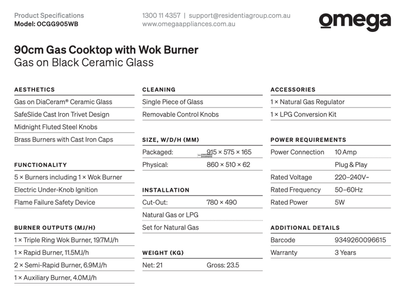 Omega Ocgg905Wb 90Cm Gas On Ceramic Glass Cooktop - Special Order