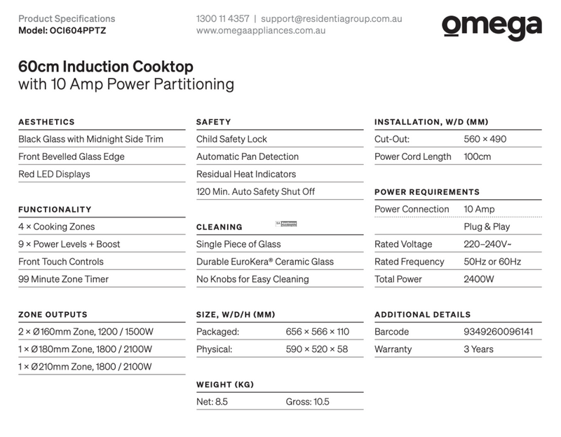 Omega Oci604Pptz 60Cm Induction Cooktop 10 Amp Plug Connection - Special Order