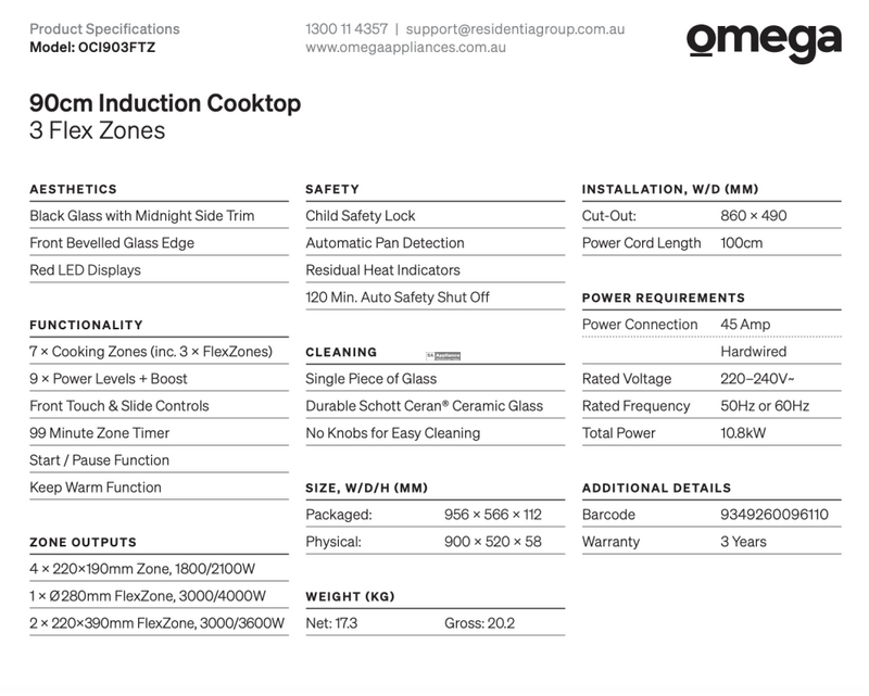 Omega Oci903Ftz 90Cm Induction Cooktop With 3 Flexzones - Special Order