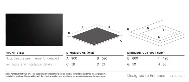 Omega Oci905Tz 90Cm Induction Cooktop Touch Controls - Special Order