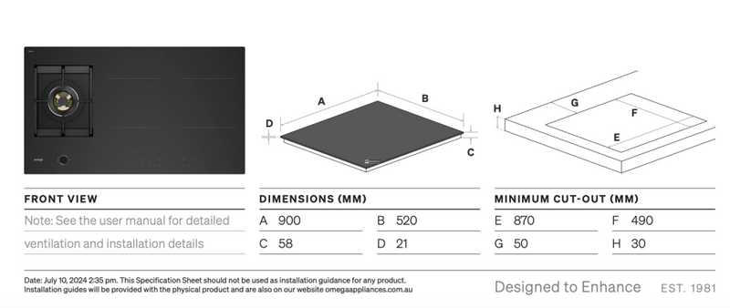 Omega Ocig905B 90Cm Hybrid Cooktop Gas & Induction - Special Order