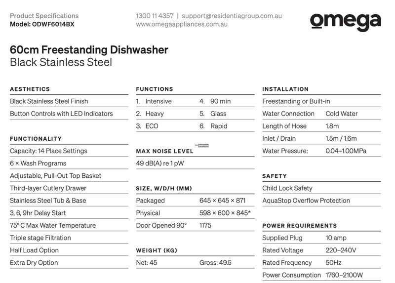 Omega Odwf6014Bx 60Cm Black Finish Freestanding Dishwasher - Special Order Standard